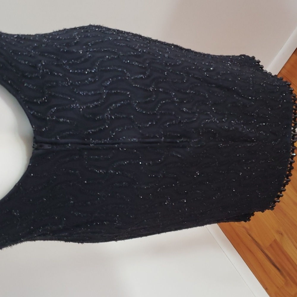 Amanda Taylor Vintage Black Beaded Sleeveless Deep Back Shawled Dress Sz 6 - Picture 10 of 16